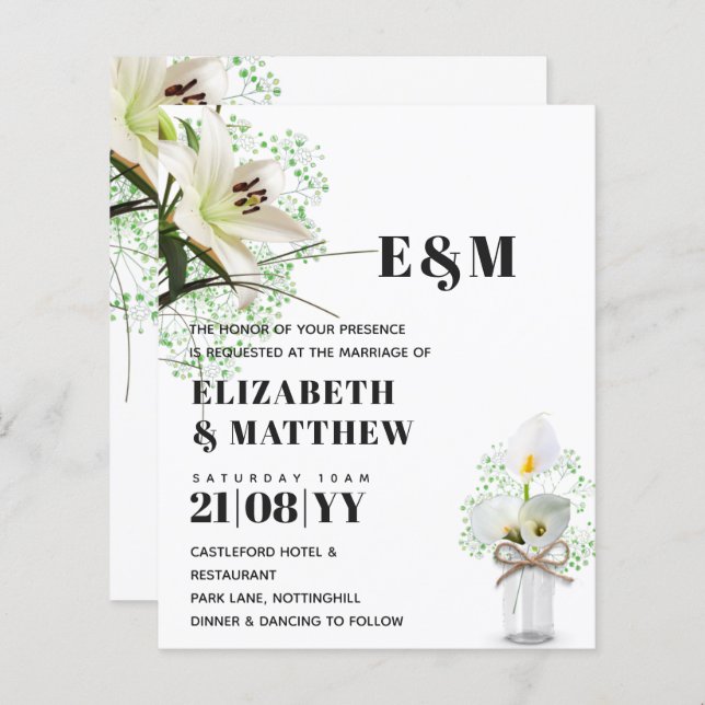 LeahG Rustic Calla Lily Floral Wedding Invite  (Front/Back)