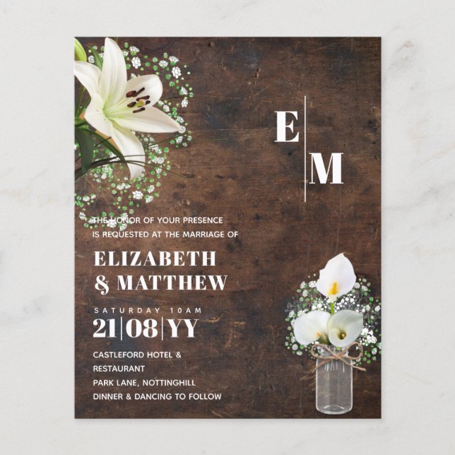LeahG Rustic Calla Lily Floral Wedding Invite  Flyer (Front)