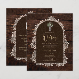 LeahG Rustic Lace Gypsophila Wood Wedding INVITE