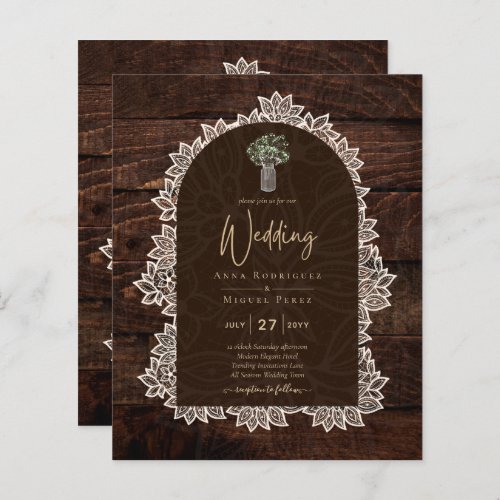 LeahG Rustic Lace Gypsophila Wood Wedding INVITE