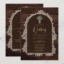 LeahG Rustic Lace Gypsophila Wood Wedding INVITE