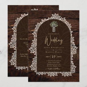LeahG Rustic Lace Gypsophila Wood Wedding INVITE