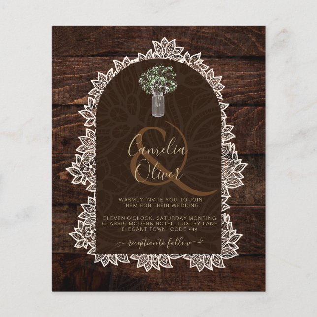 LeahG Rustic Lace Gypsophila Wood Wedding INVITE Flyer (Front)