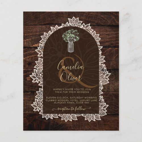 LeahG Rustic Lace Gypsophila Wood Wedding INVITE Flyer