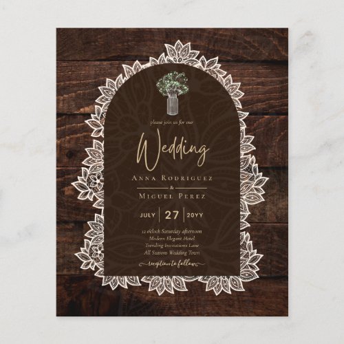 LeahG Rustic Lace Gypsophila Wood Wedding INVITE Flyer