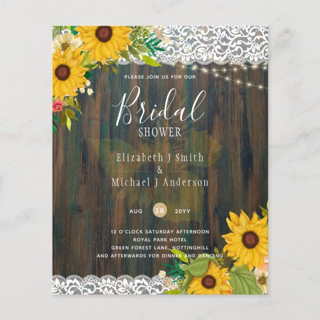 LeahG Rustic Sunflowers Lace Bridal Shower Invite Flyer (Front)