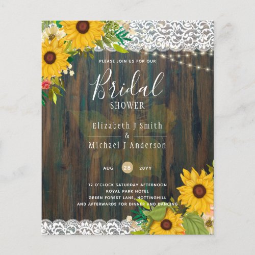 LeahG Rustic Sunflowers Lace Bridal Shower Invite Flyer