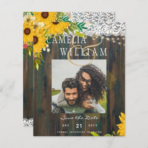 LeahG Rustic Sunflowers Lace Lights Save The Date