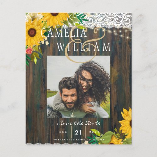 LeahG Rustic Sunflowers Lace Lights Save The Date Flyer