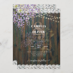LeahG Rustic WISTERIA Lace Floral Wedding INVITE