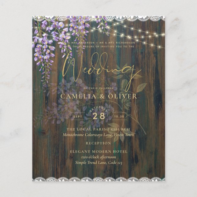 LeahG Rustic WISTERIA Lace Floral Wedding INVITE (Front)