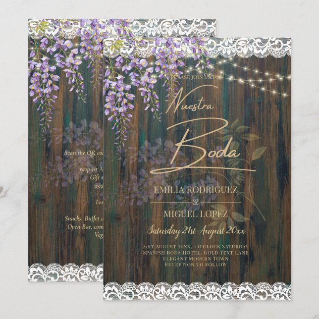 LeahG Rustic WISTERIA Lace Floral Wedding INVITE (Front/Back)