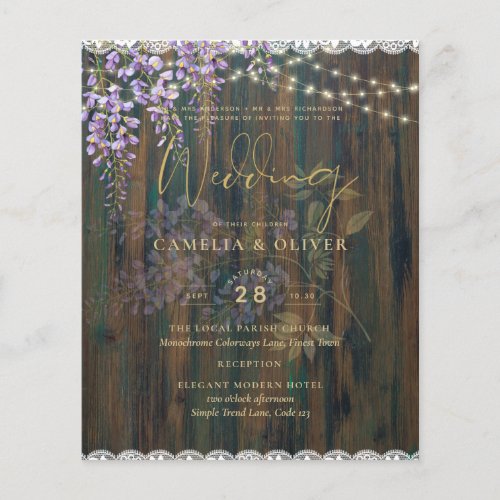 LeahG Rustic WISTERIA Lace Floral Wedding INVITE Flyer