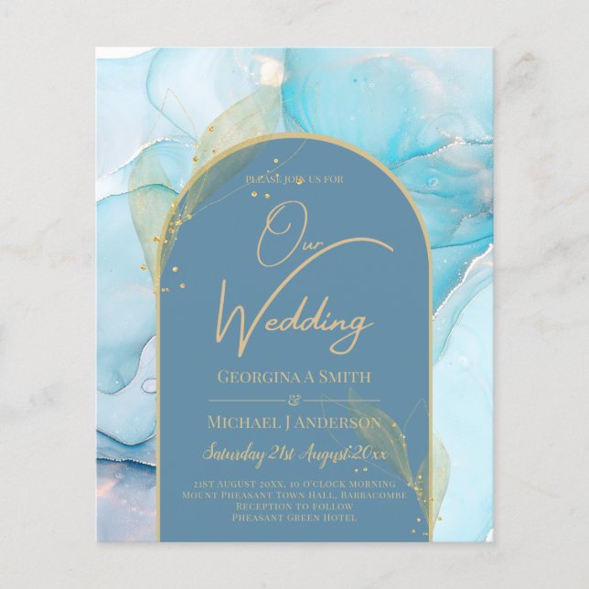 LeahG Sea Glass Gold Ink Aqua Blue Wedding INVITE Flyer (Front)