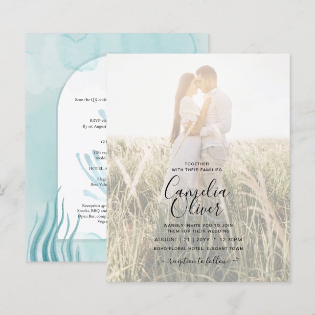 LeahG Sea Glass Ocean Coral Turquoise Blue INVITE (Front/Back)