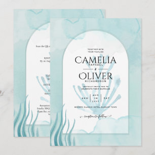 LeahG Sea Glass Ocean Coral Turquoise Blue INVITE
