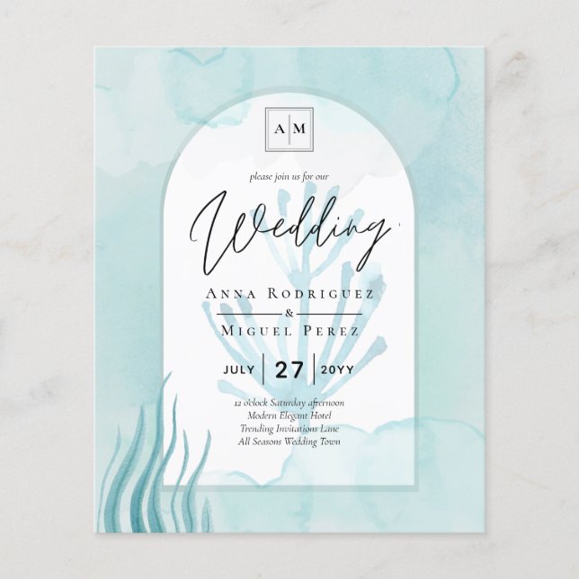 LeahG Sea Glass Ocean Coral Turquoise Blue INVITE Flyer (Front)