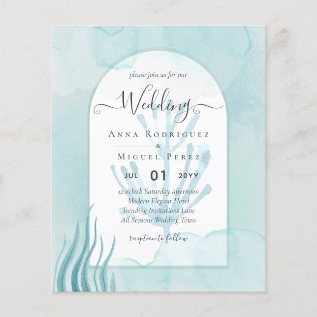 LeahG Sea Glass Ocean Coral Turquoise Blue INVITE Flyer (Front)