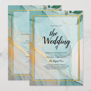 LeahG Sea Glass Teal Gold INK Wedding INVITE