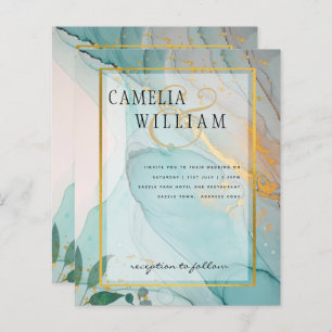 LeahG Sea Glass Teal Gold INK Wedding INVITE