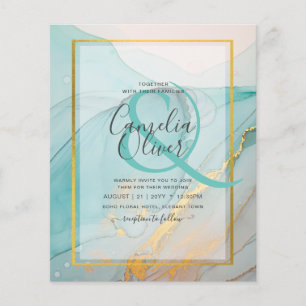 LeahG Sea Glass Teal Gold INK Wedding INVITE Flyer