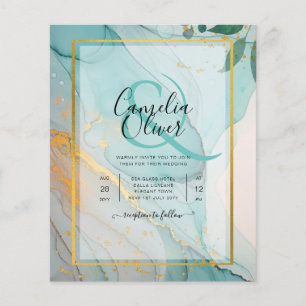 LeahG Sea Glass Teal Gold INK Wedding INVITE Flyer