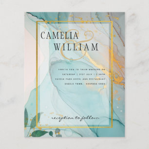 LeahG Sea Glass Teal Gold INK Wedding INVITE Flyer