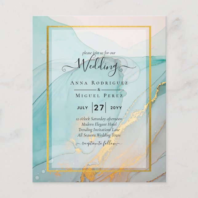 LeahG Sea Glass Teal Gold INK Wedding INVITE Flyer (Front)