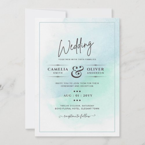 LeahG Sea Glass Turquoise Teal Blue Wedding INVITE