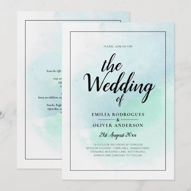 LeahG Sea Glass Turquoise Teal Blue Wedding INVITE (Front/Back)