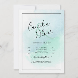 LeahG Sea Glass Turquoise Teal Blue Wedding INVITE