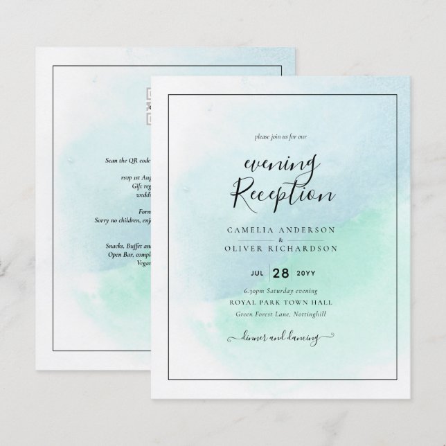 LeahG Sea Glass Turquoise Teal Blue Wedding INVITE (Front/Back)
