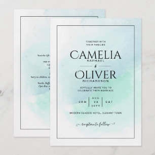 LeahG Sea Glass Turquoise Teal Blue Wedding INVITE