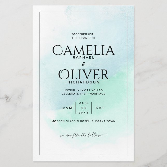 LeahG Sea Glass Turquoise Teal Blue Wedding INVITE Flyer (Front)