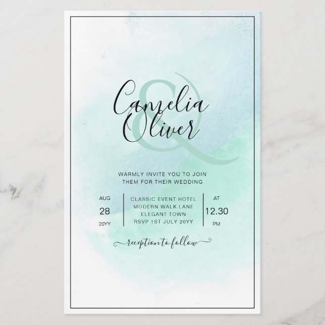 LeahG Sea Glass Turquoise Teal Blue Wedding INVITE Flyer (Front)