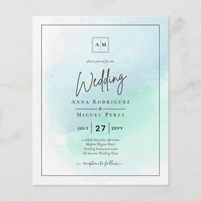 LeahG Sea Glass Turquoise Teal Blue Wedding INVITE Flyer (Front)