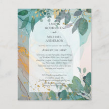 LeahG Seaglass Ink Teal Gold Greenery Wedding Inv