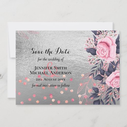 LeahG Silver Navy Rosegold PInk Floral Wedding