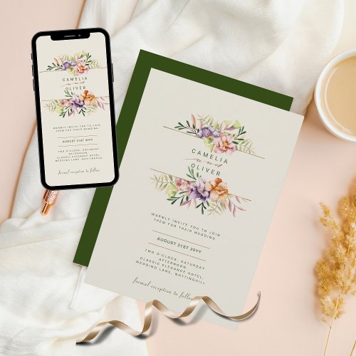 LeahG Spring Summer Boho Floral Flower Wedding  Invitation