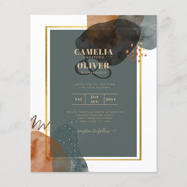 Leahg TEAL EARTH TONES WEDDING INVITE QR Code Flyer (Front)