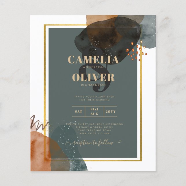 Leahg TEAL EARTH TONES WEDDING INVITE QR Code Flyer (Front)
