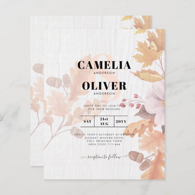 LeahG Terracotta Fall Leaves Wedding Invite (Front/Back)