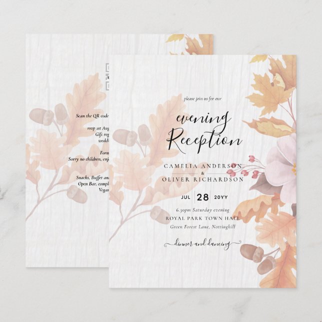 LeahG Terracotta Fall Leaves Wedding Invite (Front/Back)