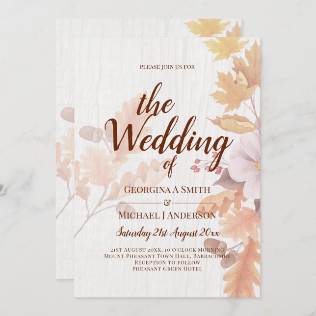 LeahG Terracotta Fall Leaves Wedding Invite (Front/Back)