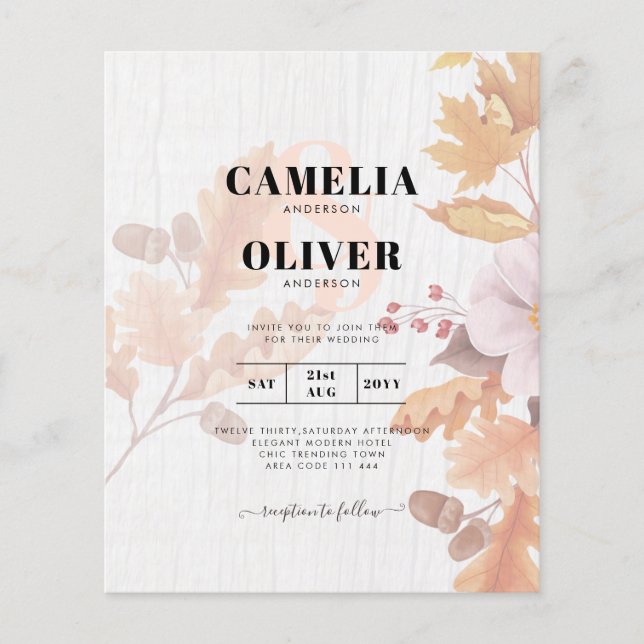 LeahG Terracotta Fall Leaves Wedding Invite Flyer (Front)