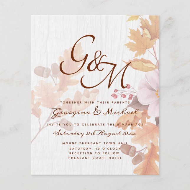 LeahG Terracotta Fall Leaves Wedding Invite Flyer (Front)