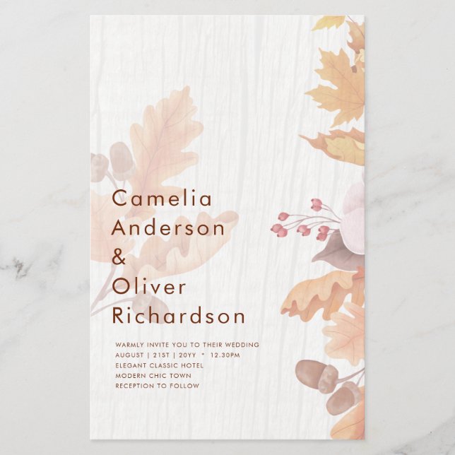 LeahG Terracotta Fall Leaves Wedding Invite Flyer (Front)