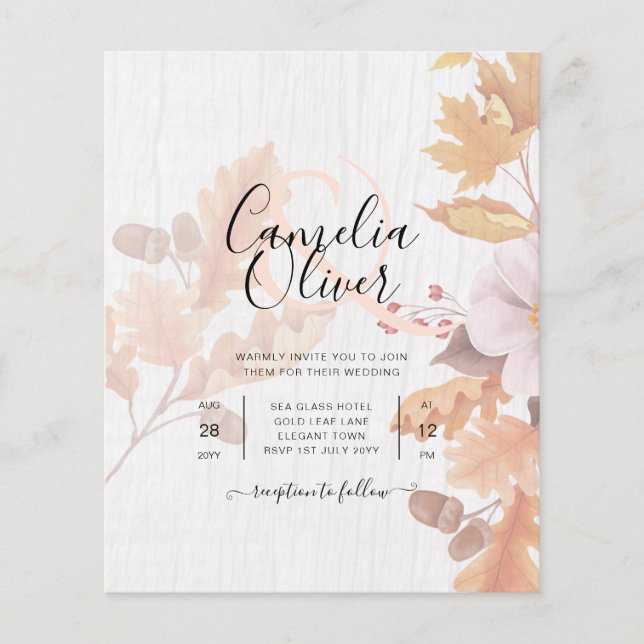 LeahG Terracotta Fall Leaves Wedding Invite Flyer (Front)