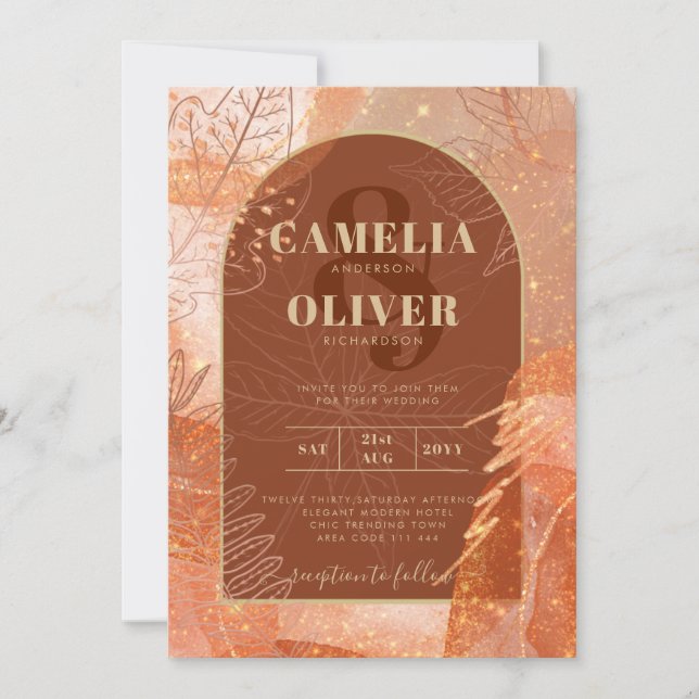 LeahG Terracotta Gold Autumn FALL Wedding Invite (Front)