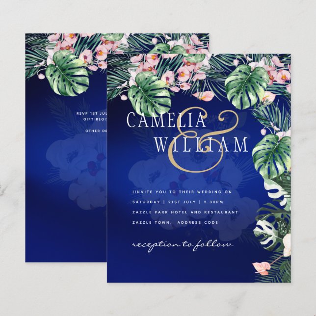 LeahG Tropical Blue Green Pink Floral Wedding (Front/Back)